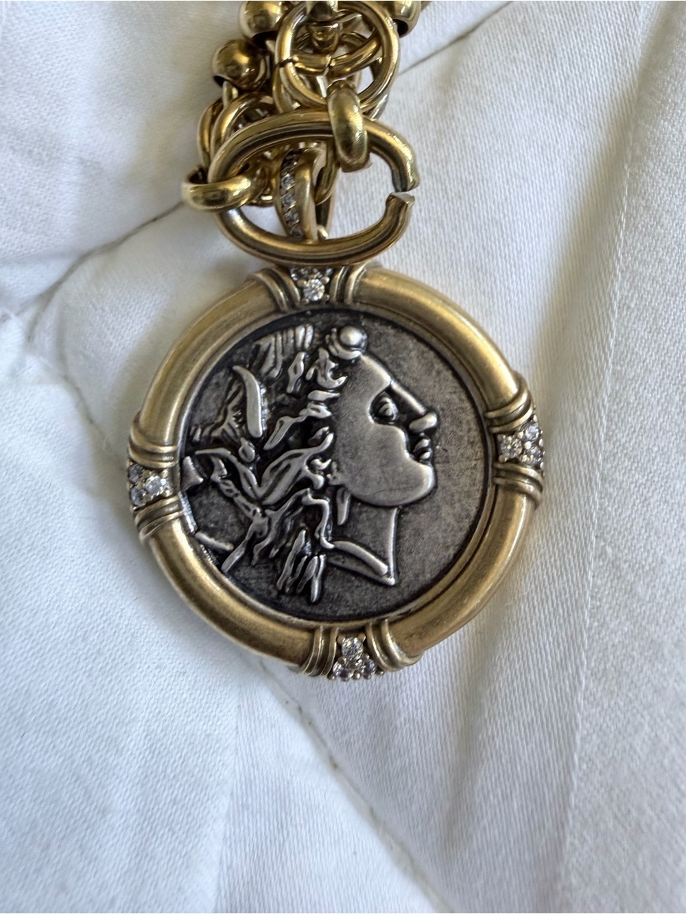 Gold Two-Tone Medallion Necklace with Coin Pendant - Picture 5 of 10